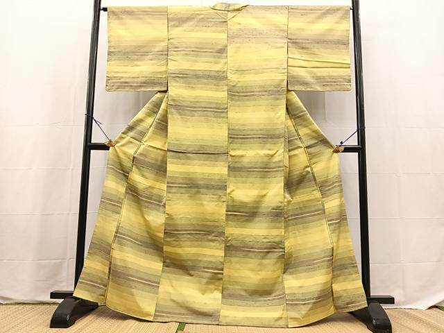 平和屋着物●上質な紬　横段文　正絹　逸品　BAAX9684yc