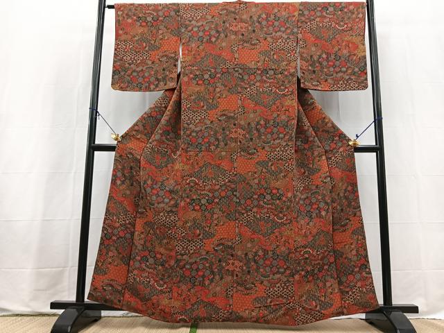 平和屋着物■上質な小紋　吉祥動物花文　鬼しぼ縮緬　正絹　逸品　BAAX9687yc