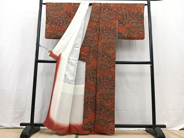 平和屋着物■上質な小紋　吉祥動物花文　鬼しぼ縮緬　正絹　逸品　BAAX9687yc