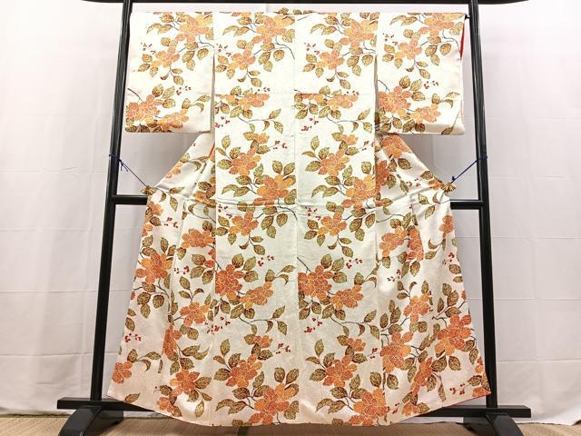 平和屋着物■上質な小紋　枝花文　正絹　逸品　BAAX9690yc