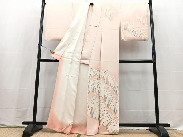 平和屋着物■訪問着　刺繍　草花文　暈し染め　正絹　逸品　BAAX9691yc
