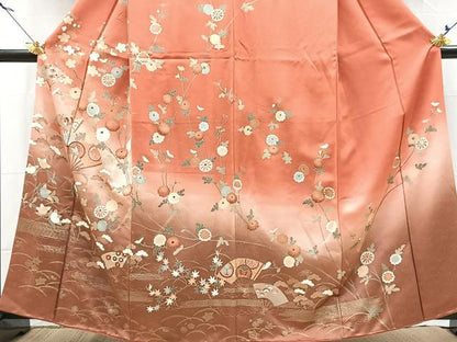平和屋着物●訪問着　扇面吉祥花蝶文　暈し染め　金彩　正絹　逸品　BAAX9695yc
