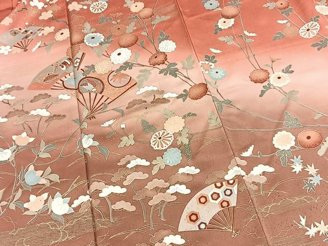 平和屋着物●訪問着　扇面吉祥花蝶文　暈し染め　金彩　正絹　逸品　BAAX9695yc