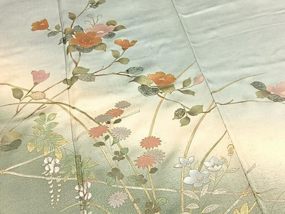 平和屋着物■訪問着　螺鈿　草花文　暈し染め　金銀彩　正絹　逸品　BAAX9700yc