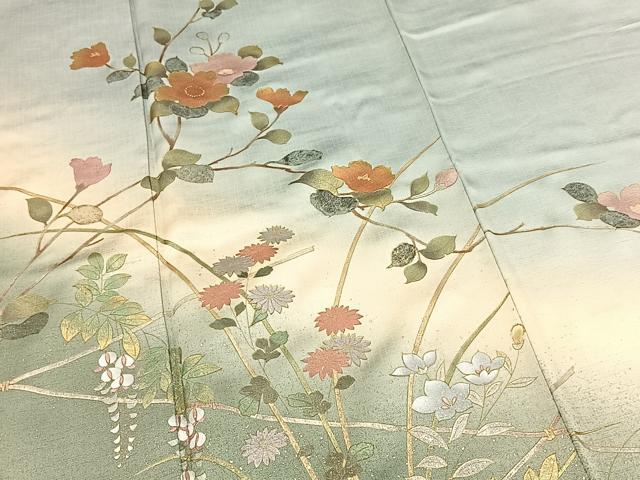 平和屋着物■訪問着　螺鈿　草花文　暈し染め　金銀彩　正絹　逸品　BAAX9700yc