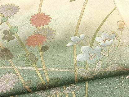 平和屋着物■訪問着　螺鈿　草花文　暈し染め　金銀彩　正絹　逸品　BAAX9700yc