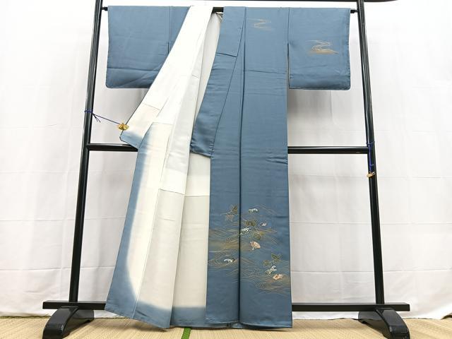 平和屋着物■訪問着　刺繍　立波吉祥花文　金彩　正絹　逸品　未使用　BAAX9704yc