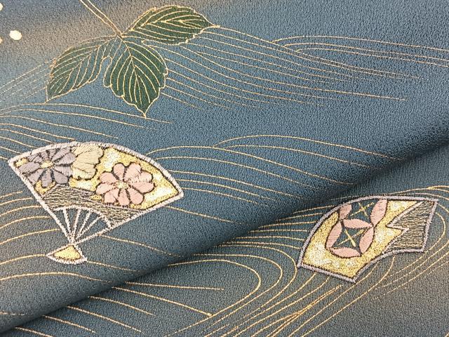 平和屋着物■訪問着　刺繍　立波吉祥花文　金彩　正絹　逸品　未使用　BAAX9704yc