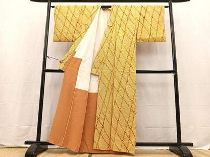 平和屋着物■上質な小紋　総絞り　格子柄　正絹　逸品　BAAX9705yc