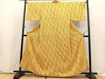 平和屋着物■上質な小紋　総絞り　格子柄　正絹　逸品　BAAX9705yc