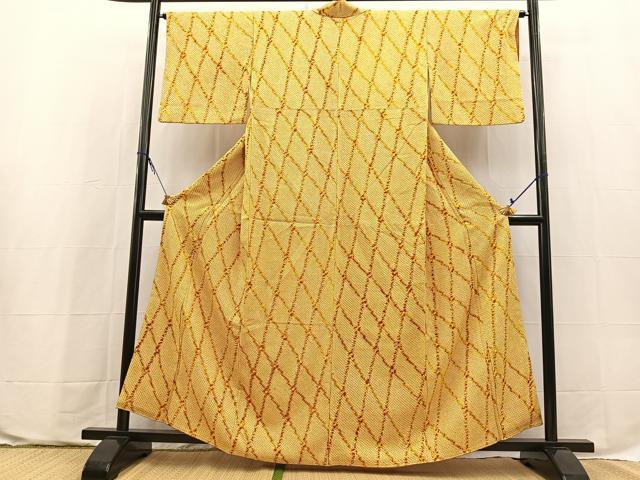 平和屋着物■上質な小紋　総絞り　格子柄　正絹　逸品　BAAX9705yc