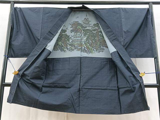 平和屋着物●男性　本場大島紬　アンサンブル　長羽織　80亀甲　総詰め　キングサイズ　証紙付き　正絹　逸品　BAAX9706yc
