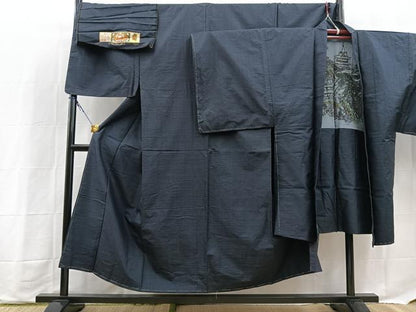 平和屋着物●男性　本場大島紬　アンサンブル　長羽織　80亀甲　総詰め　キングサイズ　証紙付き　正絹　逸品　BAAX9706yc