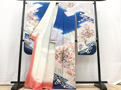 平和屋着物■豪華振袖　駒刺繍　花車花鳥文　暈し染め　金彩　正絹　逸品　BAAX9707yc