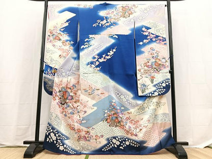 平和屋着物■豪華振袖　駒刺繍　花車花鳥文　暈し染め　金彩　正絹　逸品　BAAX9707yc