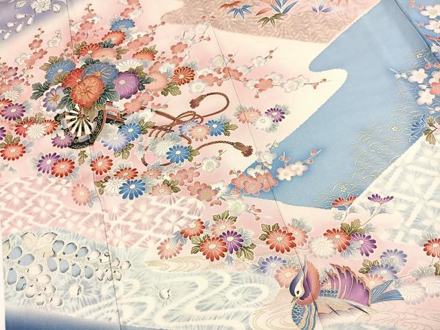 平和屋着物■豪華振袖　駒刺繍　花車花鳥文　暈し染め　金彩　正絹　逸品　BAAX9707yc