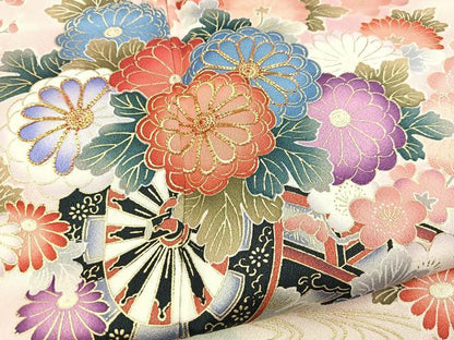 平和屋着物■豪華振袖　駒刺繍　花車花鳥文　暈し染め　金彩　正絹　逸品　BAAX9707yc