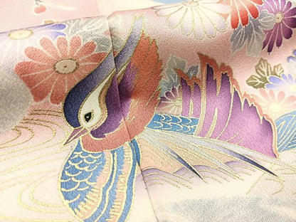 平和屋着物■豪華振袖　駒刺繍　花車花鳥文　暈し染め　金彩　正絹　逸品　BAAX9707yc