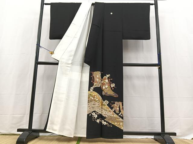 平和屋着物■豪華黒留袖　駒刺繍　吉祥花文　金銀彩　正絹　逸品　BAAX9711yc