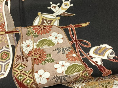 平和屋着物■豪華黒留袖　駒刺繍　吉祥花文　金銀彩　正絹　逸品　BAAX9711yc