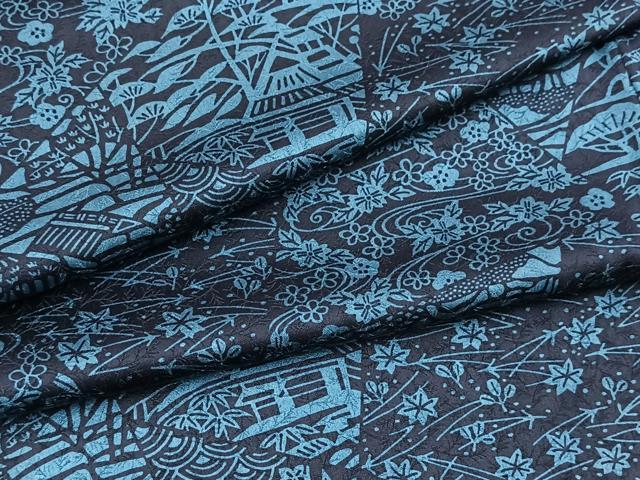 平和屋着物■上質な小紋　本藍　型絵染め　切嵌風景花文　正絹　逸品　BAAX9715yc