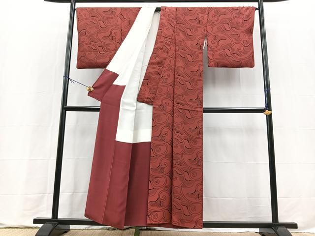 平和屋着物■上質な小紋　更紗花唐草文　正絹　逸品　BAAX9716yc