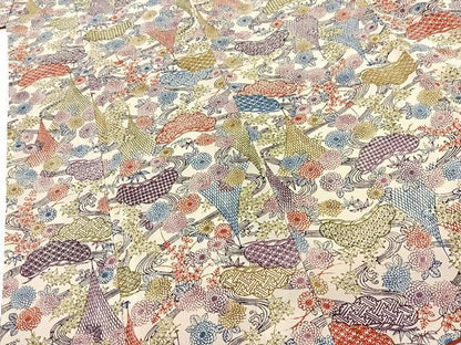 平和屋着物■上質な小紋　型染め　流水風景花文　鬼しぼ縮緬　正絹　逸品　BAAX9718yc