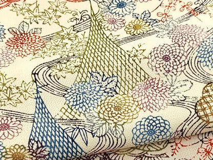 平和屋着物■上質な小紋　型染め　流水風景花文　鬼しぼ縮緬　正絹　逸品　BAAX9718yc