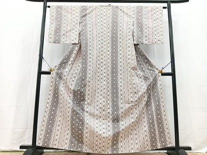 平和屋着物■上質な紬　麻の葉文様　正絹　逸品　BAAX9722yc