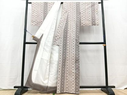 平和屋着物■上質な紬　麻の葉文様　正絹　逸品　BAAX9722yc