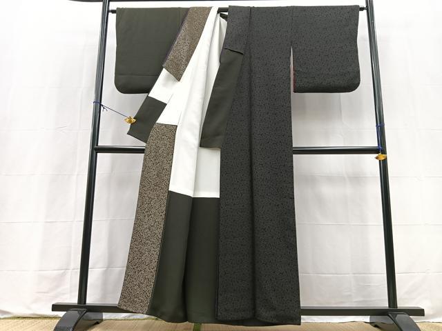 平和屋着物●訪問着　肩身替わり　花尽くし　千歳茶色　黒地　正絹　逸品　BAAX9724yc