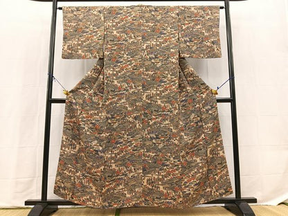 平和屋着物■上質な小紋　型染め　大名行列　正絹　逸品　BAAX9725yc