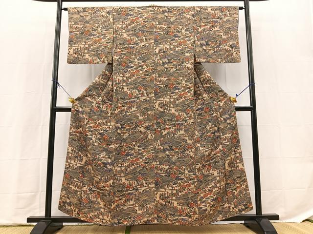 平和屋着物■上質な小紋　型染め　大名行列　正絹　逸品　BAAX9725yc