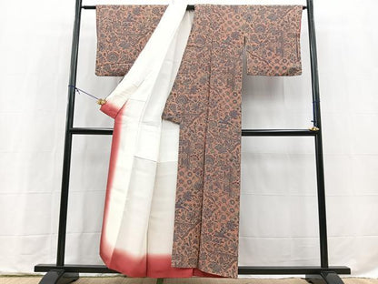 平和屋着物■上質な小紋　切嵌更紗花文　鬼しぼ縮緬　正絹　逸品　BAAX9727yc