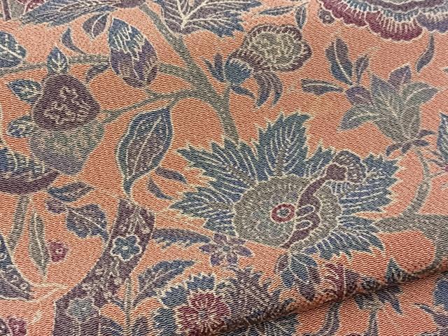 平和屋着物■上質な小紋　切嵌更紗花文　鬼しぼ縮緬　正絹　逸品　BAAX9727yc