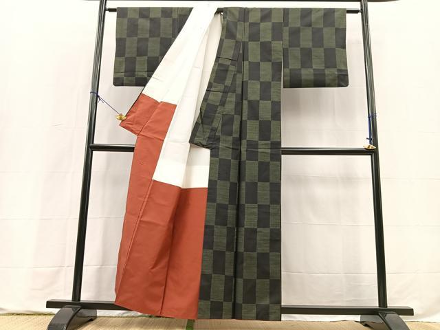 平和屋着物■本場大島紬　市松文様　正絹　逸品　BAAX9728yc