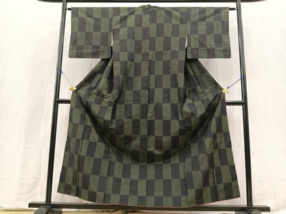 平和屋着物■本場大島紬　市松文様　正絹　逸品　BAAX9728yc