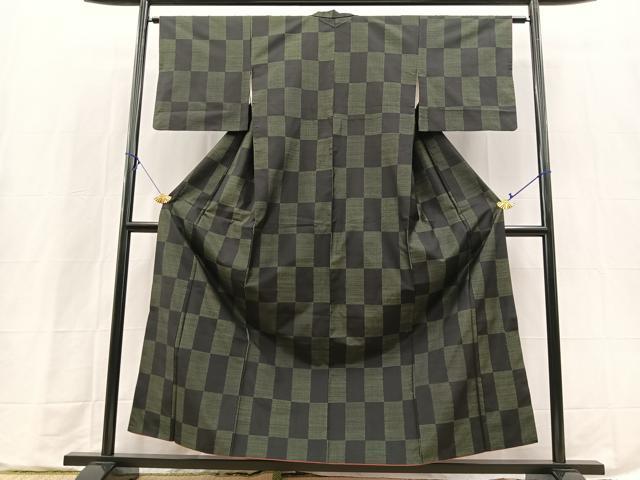 平和屋着物■本場大島紬　市松文様　正絹　逸品　BAAX9728yc