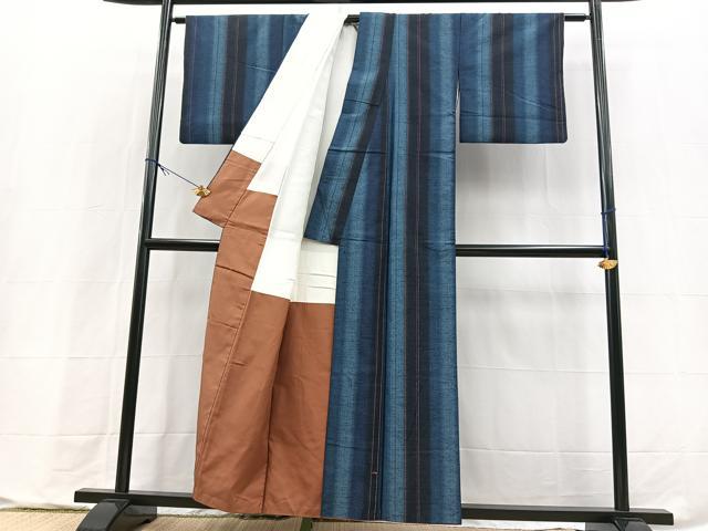 平和屋着物■上質な紬　縞　正絹　逸品　BAAX9729yc