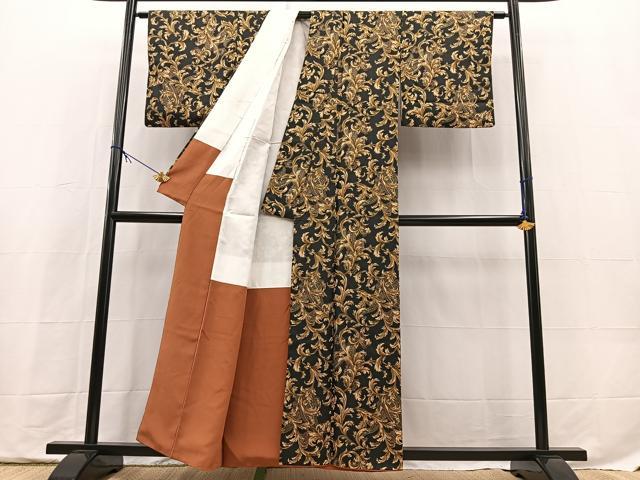 平和屋着物■上質な小紋　更紗花唐草文　正絹　逸品　BAAX9731yc