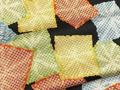平和屋着物■上質な小紋　破れ色紙重ね文　黒地　正絹　逸品　BAAX9733yc