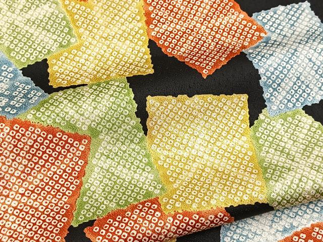 平和屋着物■上質な小紋　破れ色紙重ね文　黒地　正絹　逸品　BAAX9733yc