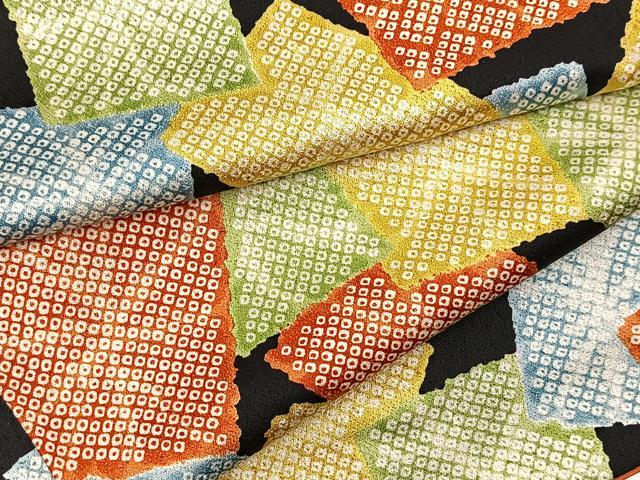 平和屋着物■上質な小紋　破れ色紙重ね文　黒地　正絹　逸品　BAAX9733yc