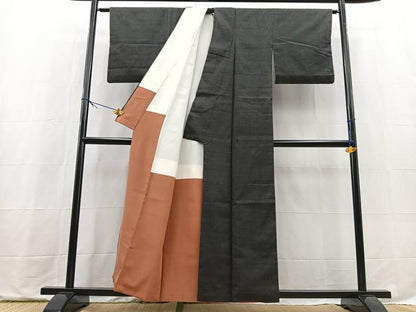 平和屋着物■上質な紬　井桁絣　正絹　逸品　BAAX9739yc