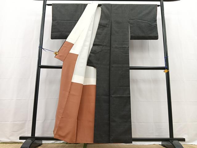 平和屋着物■上質な紬　井桁絣　正絹　逸品　BAAX9739yc