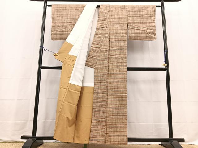 平和屋着物■上質な紬　格子柄　正絹　逸品　BAAX9741yc