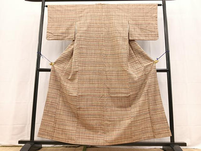 平和屋着物■上質な紬　格子柄　正絹　逸品　BAAX9741yc