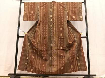 平和屋着物■上質な紬　井桁絣　正絹　逸品　BAAX9746yc