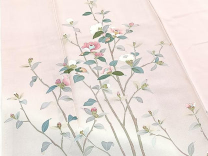 平和屋着物●訪問着　友禅　作家物　椿　正絹　逸品　BAAX9748yc