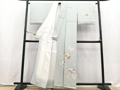 平和屋着物●訪問着　駒刺繍　草花文　金彩　正絹　逸品　BAAX9749yc